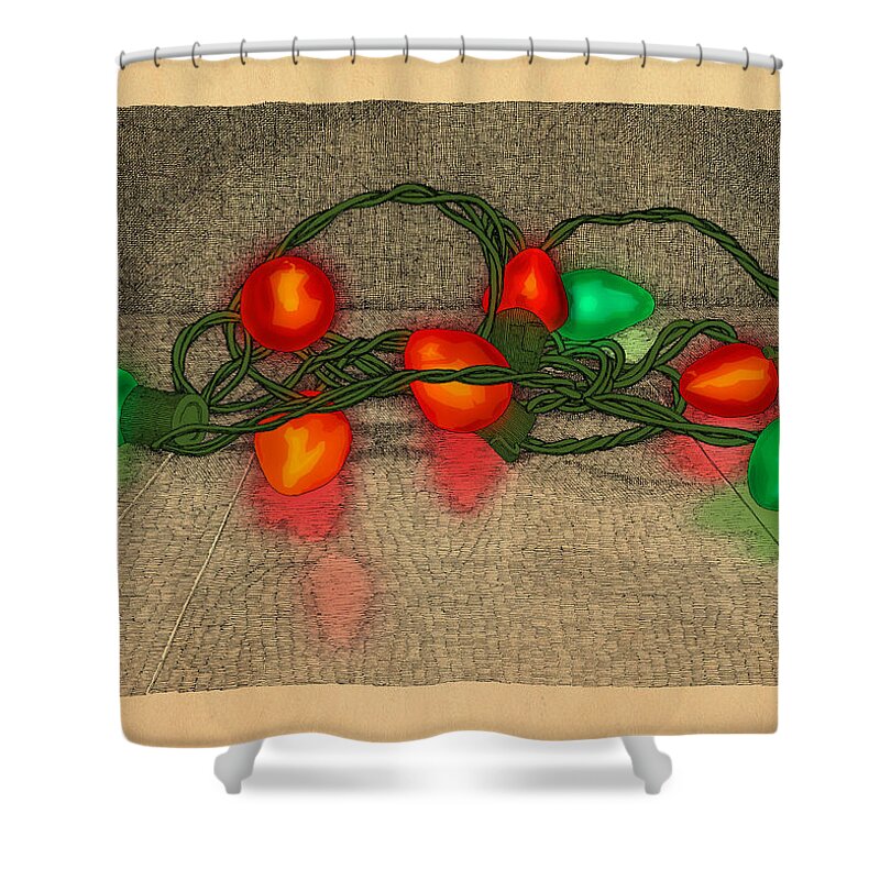 Lights Red Green Holiday Christmas Shower Curtain featuring the drawing Illumination Variation #5 by Meg Shearer
