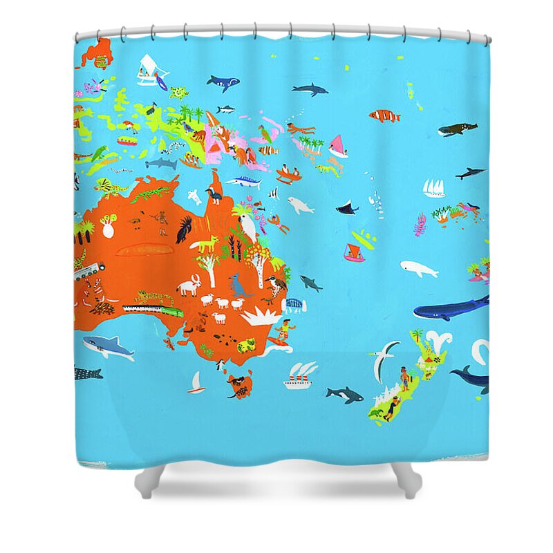 Abundance Shower Curtain featuring the photograph Illustrated Map Of Australasian by Ikon Ikon Images