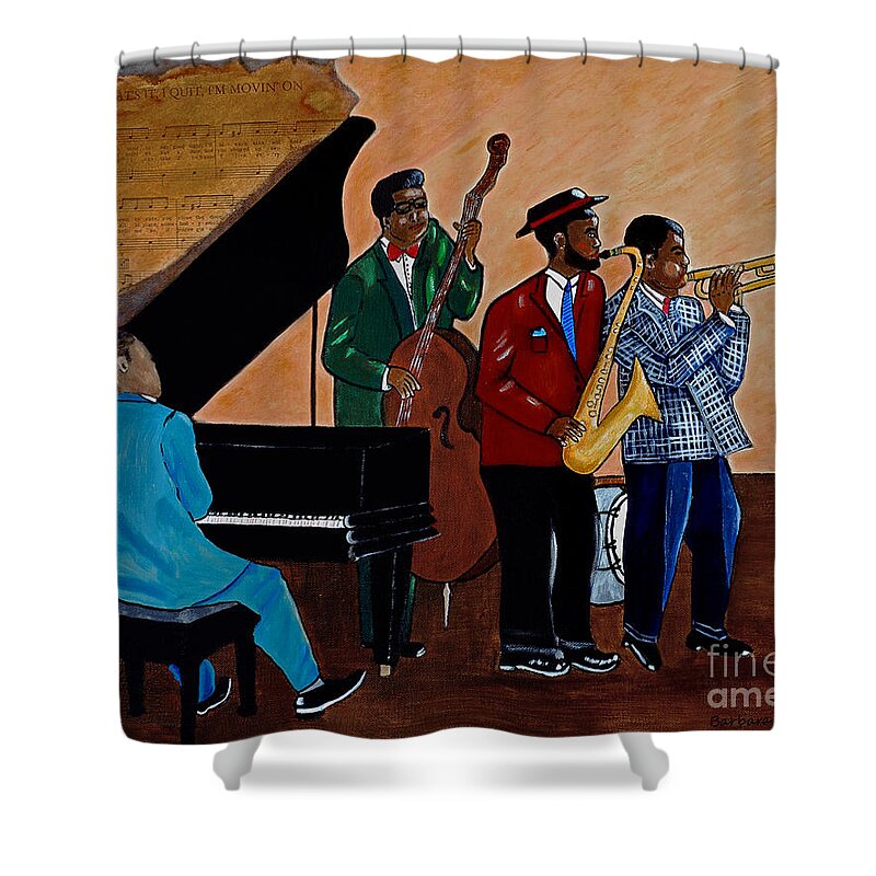 Jazz Shower Curtain featuring the painting Im Moving On by Barbara McMahon