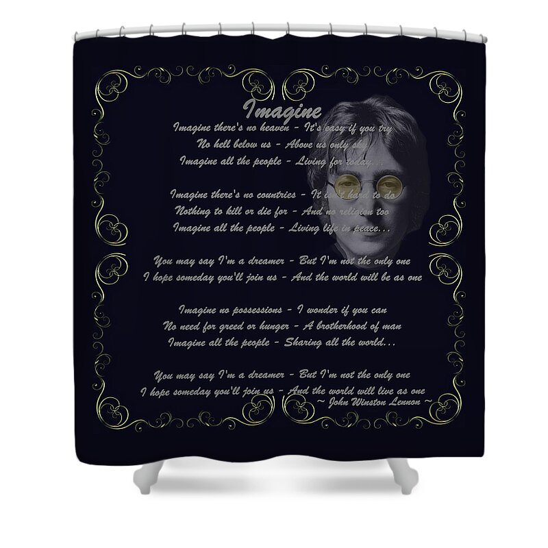 John Lennon Shower Curtain featuring the digital art Imagine Golden Scroll by Movie Poster Prints