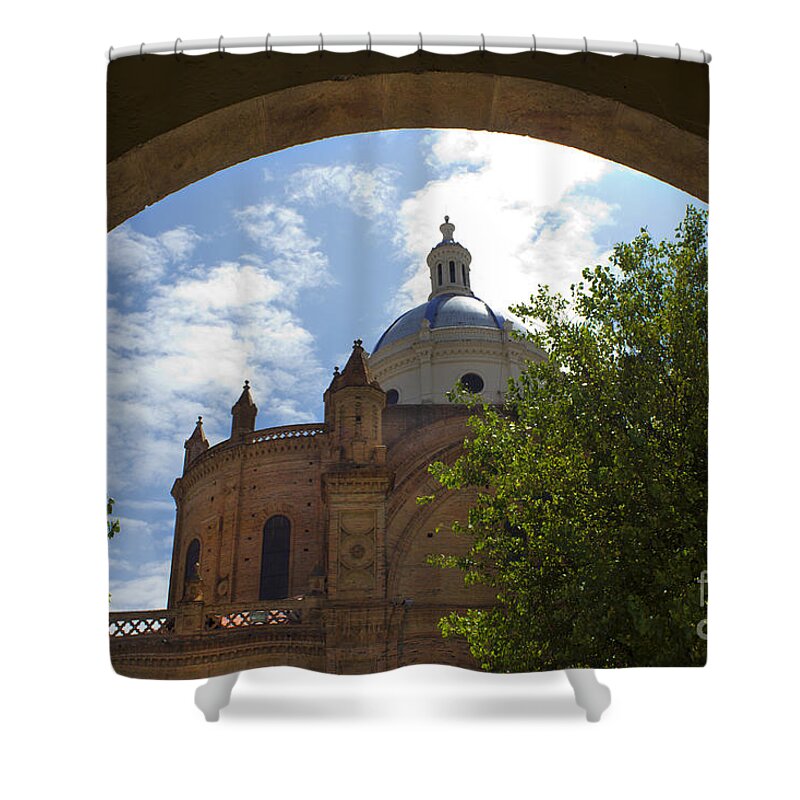 Immaculate Shower Curtain featuring the photograph Immaculate Conception Under The Arch by Al Bourassa