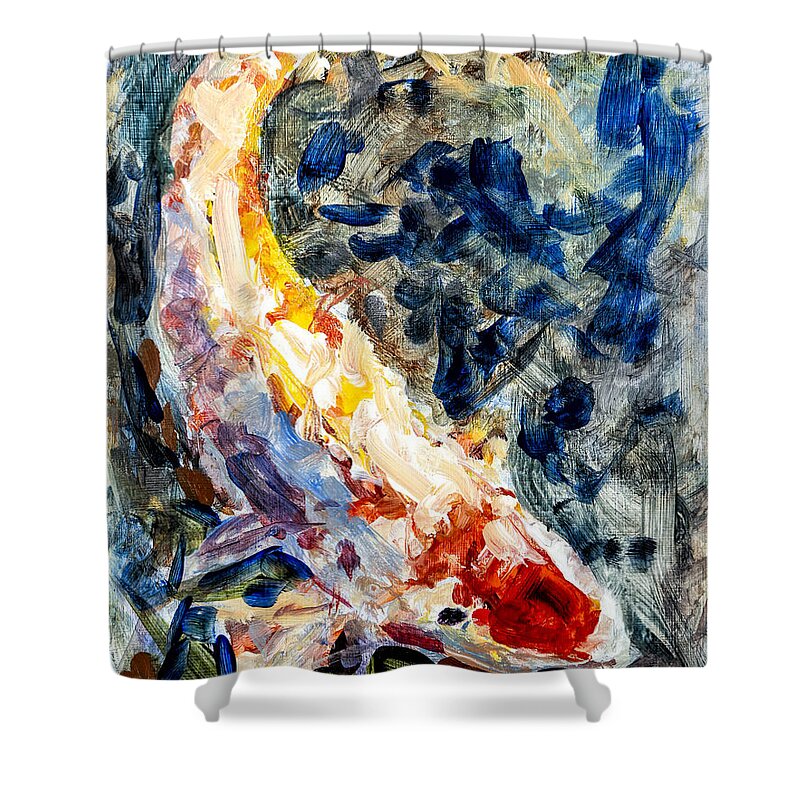 Acrylic Paintings Shower Curtain featuring the photograph Impressionistic Koi by Timothy Hacker