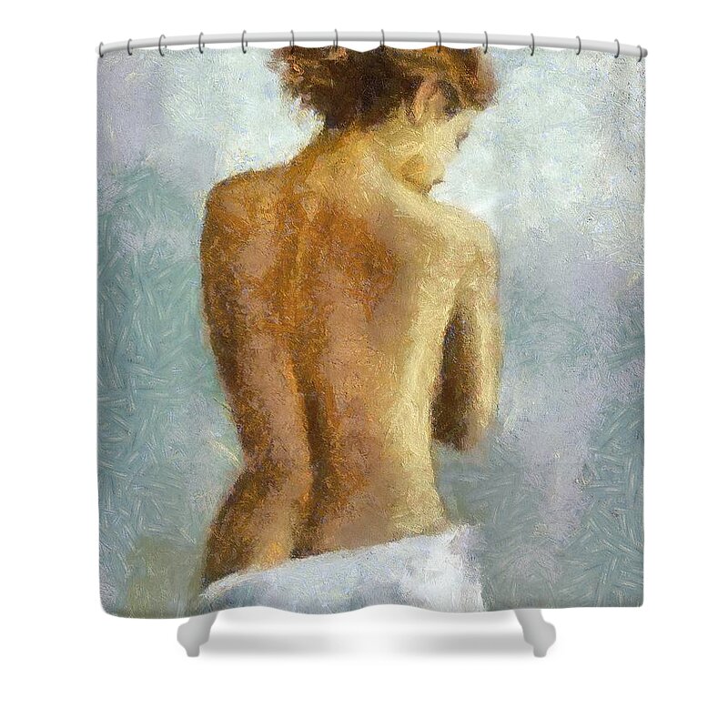Nude Shower Curtain featuring the painting In Anticipation by Dragica Micki Fortuna