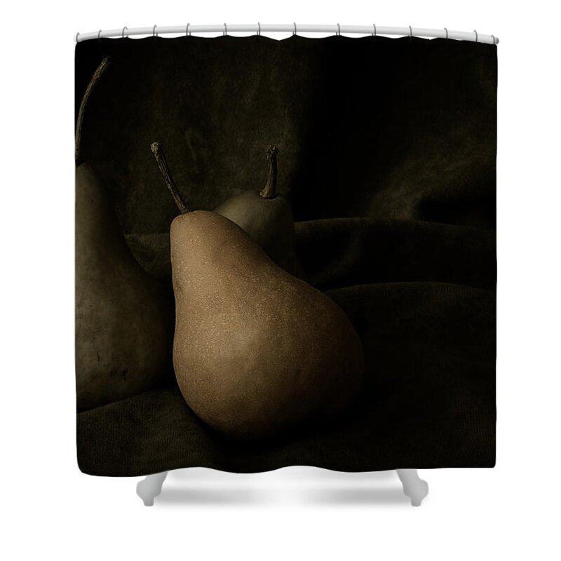 Pear Shower Curtain featuring the photograph In Darkness by Amy Weiss