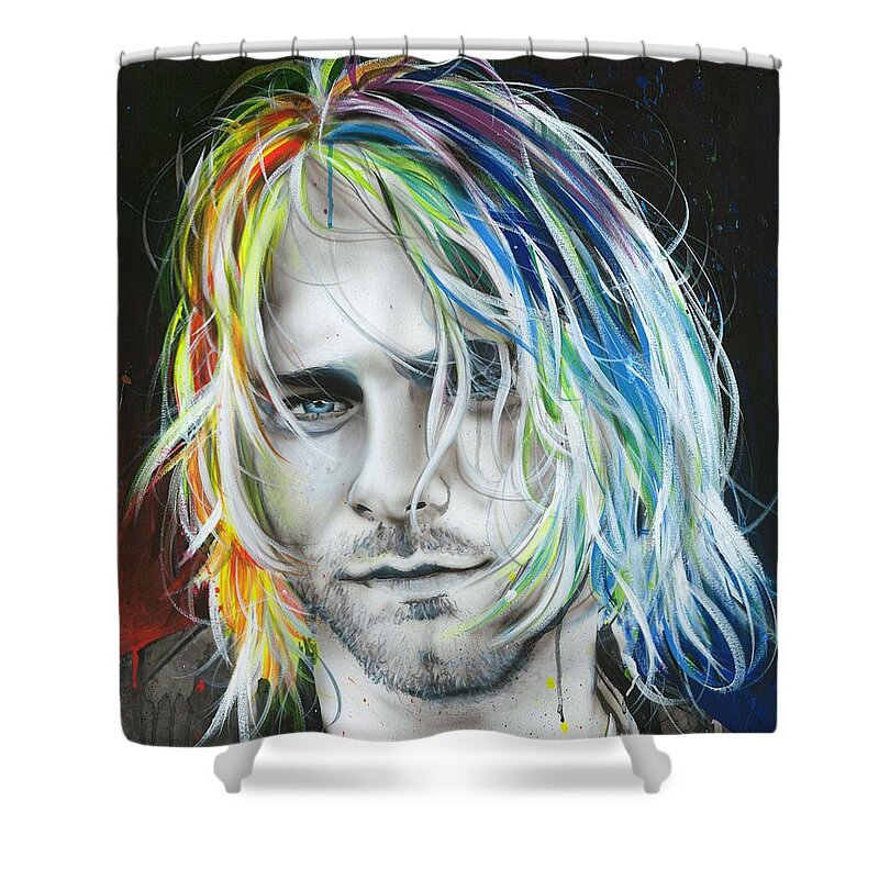 Kurt Cobain Shower Curtain featuring the painting In Debt for My Thirst by Christian Chapman Art