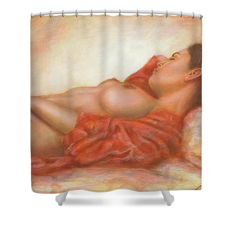 Erotic Shower Curtain featuring the painting In her own World by John Silver