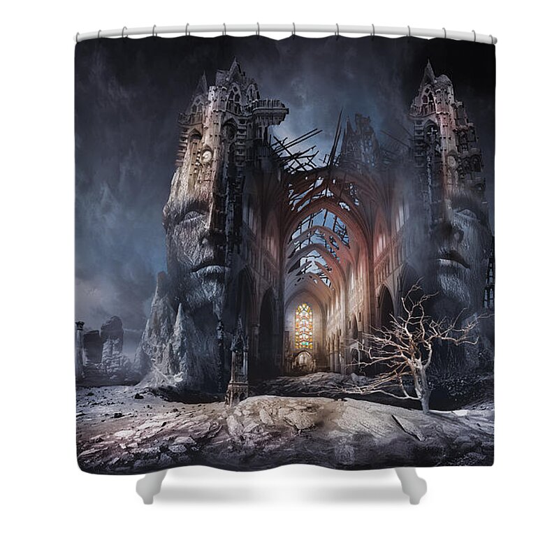 Portrait Architecture Shower Curtain featuring the digital art In Search of Meaning by George Grie