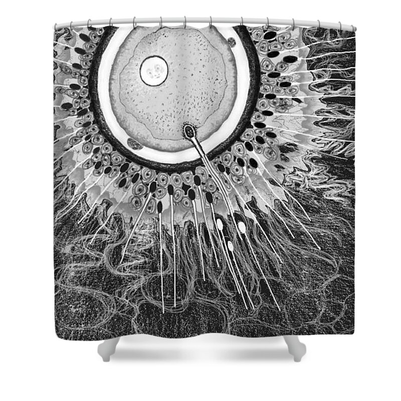 Egg Shower Curtain featuring the digital art In the Beginning by Carol Jacobs