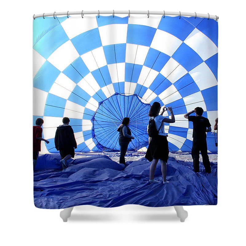 Balloon Shower Curtain featuring the photograph In the Blue by Christopher McKenzie