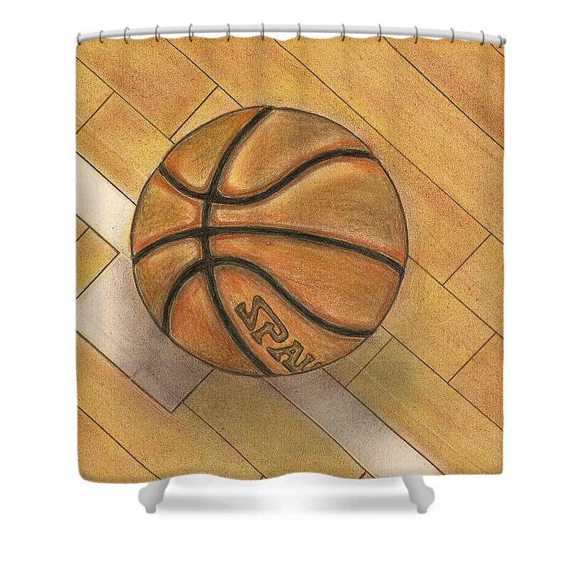 Basketball Shower Curtain featuring the drawing In the Post by Troy Levesque