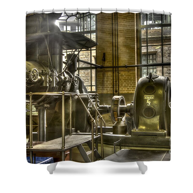 Mechanism Shower Curtain featuring the photograph In The Ship-Lift Engine Room by Heiko Koehrer-Wagner