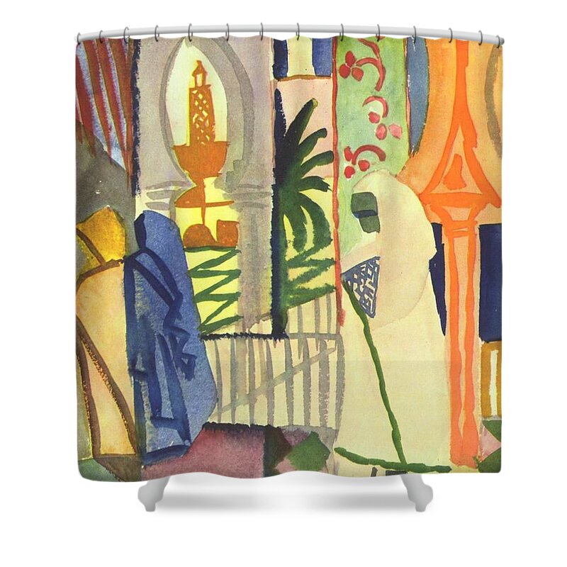 August Shower Curtain featuring the painting In The Temple Hall by Pam Neilands