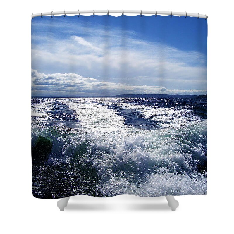 Puget Sound Shower Curtain featuring the photograph In The Wake by Jeanette C Landstrom