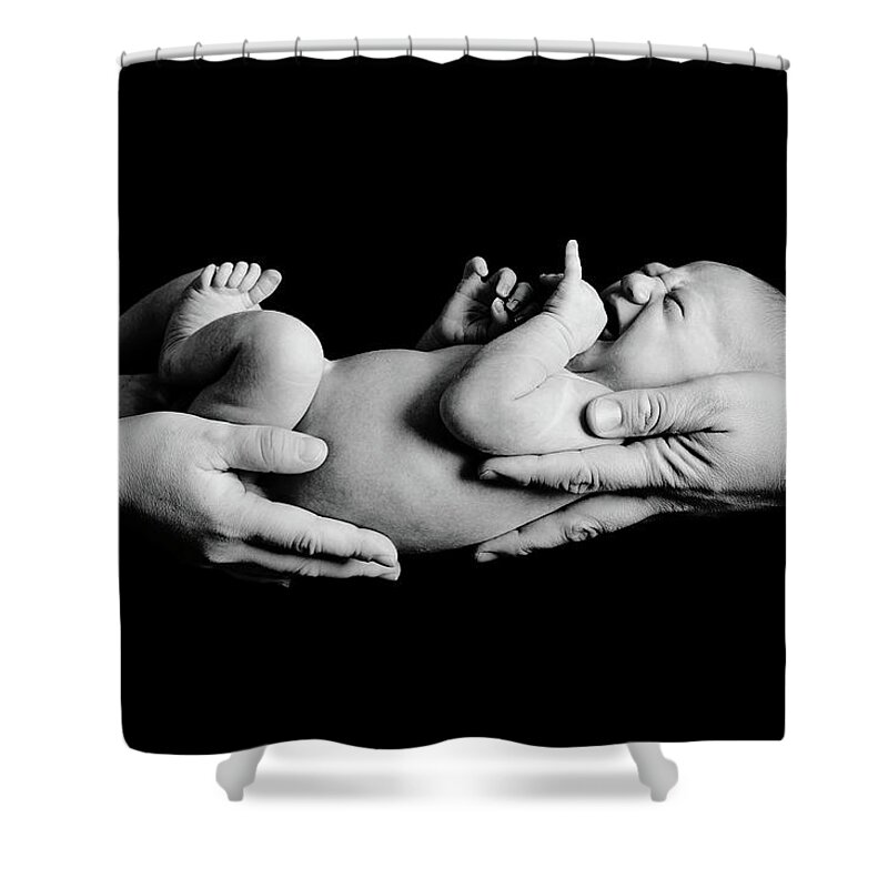 Newborn Shower Curtain featuring the photograph In Your Hands by Sebastian Musial