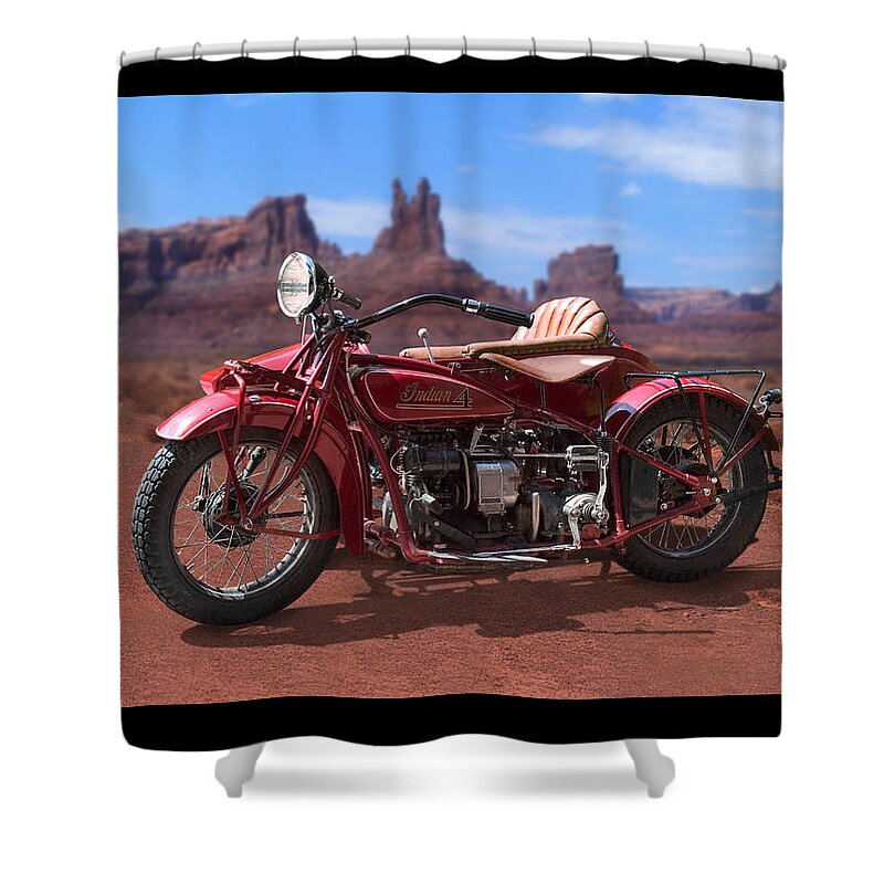 Indian Motorcycle Shower Curtain featuring the photograph Indian 4 Sidecar 2 by Mike McGlothlen