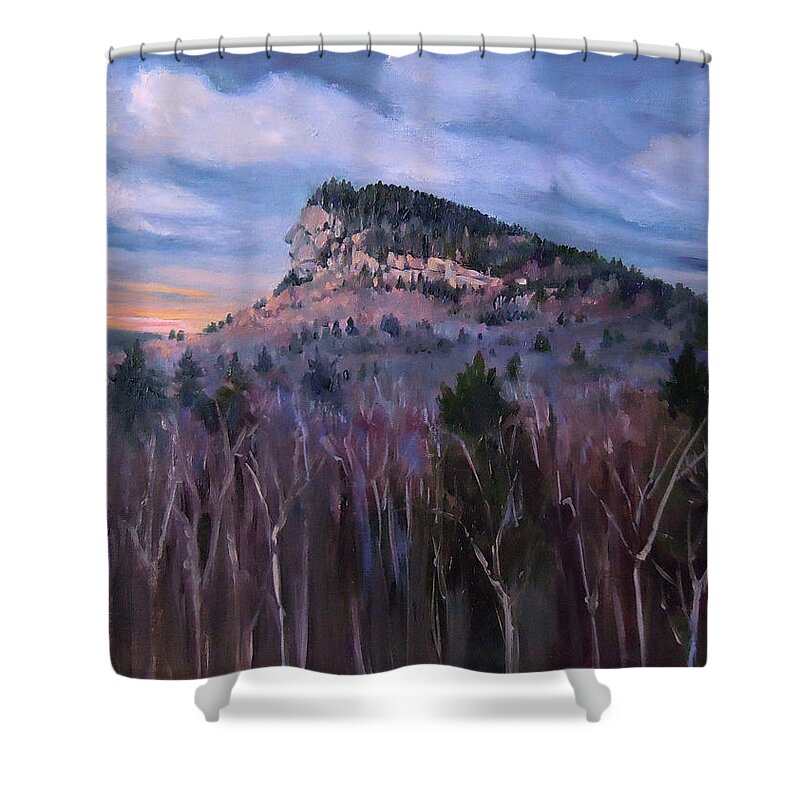 Indian Head Shower Curtain featuring the painting Indian Head in Lincoln New Hampshire by Nancy Griswold