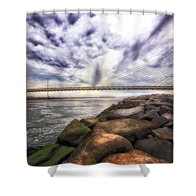 Indian River Bridge Shower Curtain featuring the photograph Indian River Bridge Clouds by Bill Swartwout