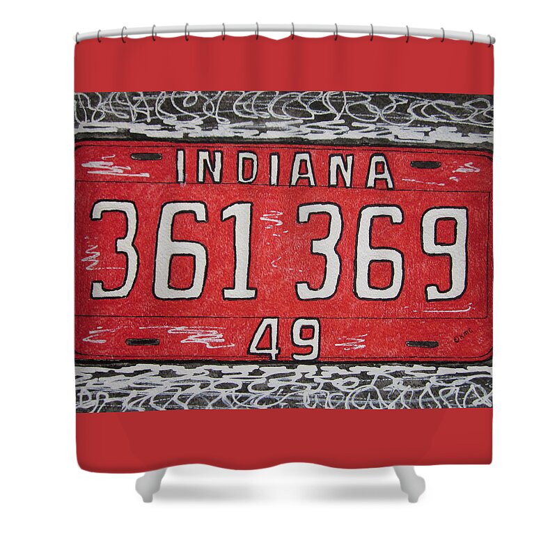 Indiana Shower Curtain featuring the painting Indiana 1949 License Platee by Kathy Marrs Chandler