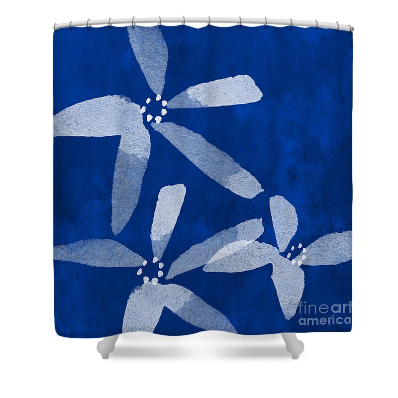 Abstract Shower Curtain featuring the painting Indigo Flowers by Linda Woods