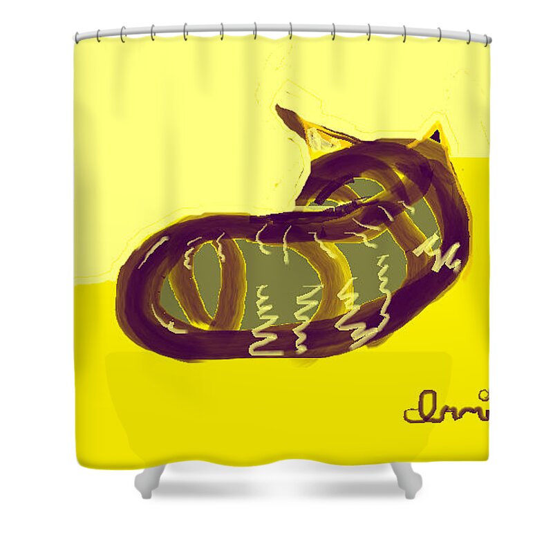 Colourful Cat Paintings Shower Curtain featuring the painting Innie by Anita Dale Livaditis