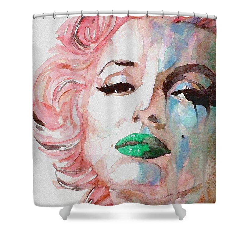 Marilyn Monroe Shower Curtain featuring the painting Insecure Flawed but Beautiful by Paul Lovering