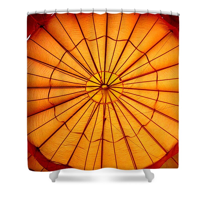 Hot Air Balloon Shower Curtain featuring the photograph Inside the Red Baloon by Nadalyn Larsen