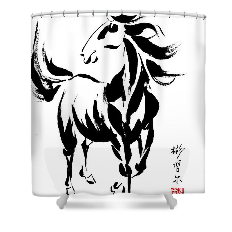 Chinese Brush Painting Shower Curtain featuring the painting Instigator by Bill Searle
