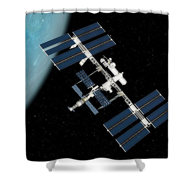Technology Shower Curtain featuring the digital art International Space Station, Artwork by Sciepro
