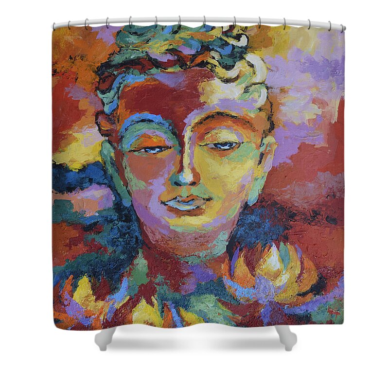 Buddha Shower Curtain featuring the painting Introspection by Jyotika Shroff