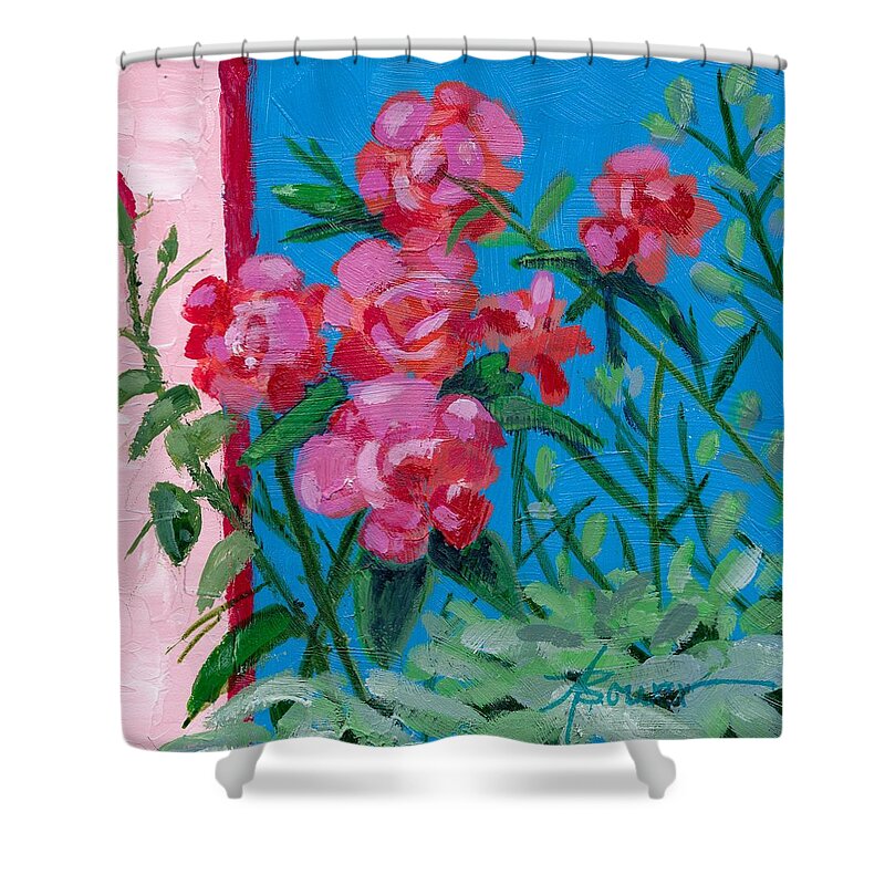 Flowers Shower Curtain featuring the painting Ioannina Garden by Adele Bower