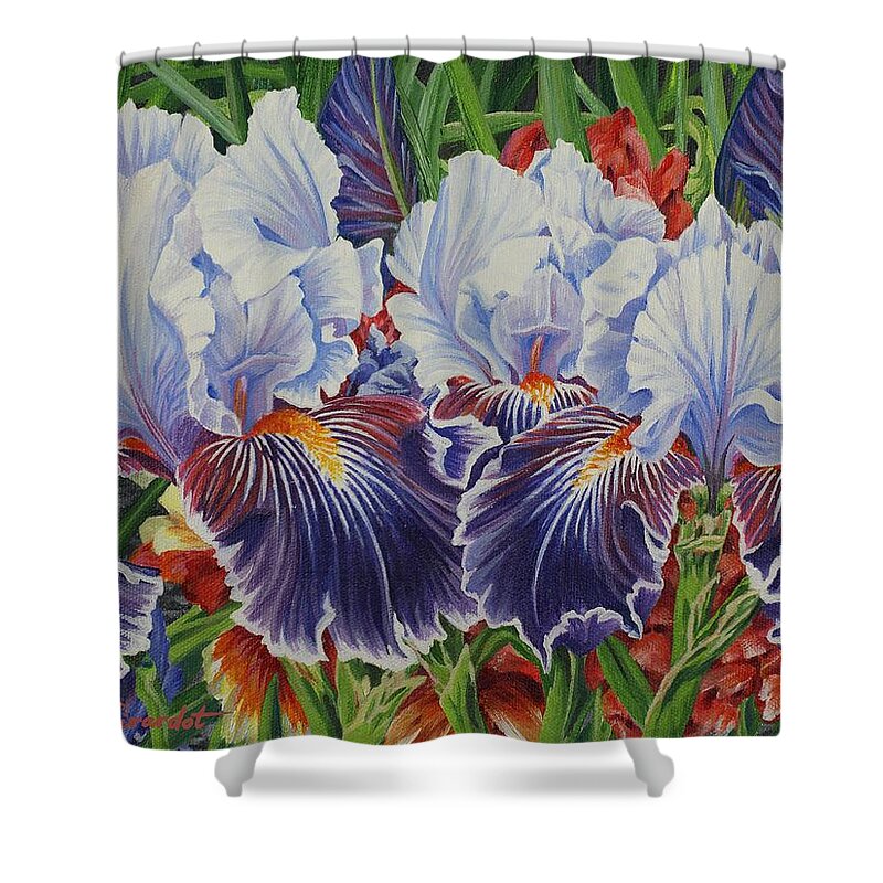 Iris Shower Curtain featuring the painting Iris Blooms by Jane Girardot