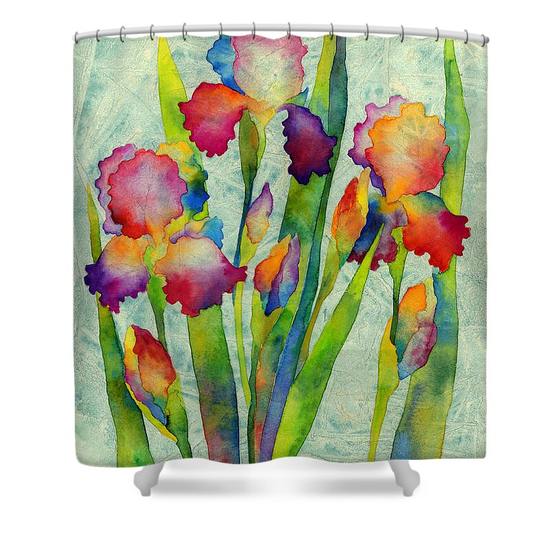 Iris Shower Curtain featuring the painting Iris Elegance on Green by Hailey E Herrera