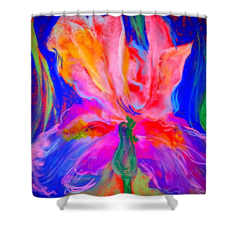 Iris Shower Curtain featuring the painting Funky Iris Flower by Sue Jacobi