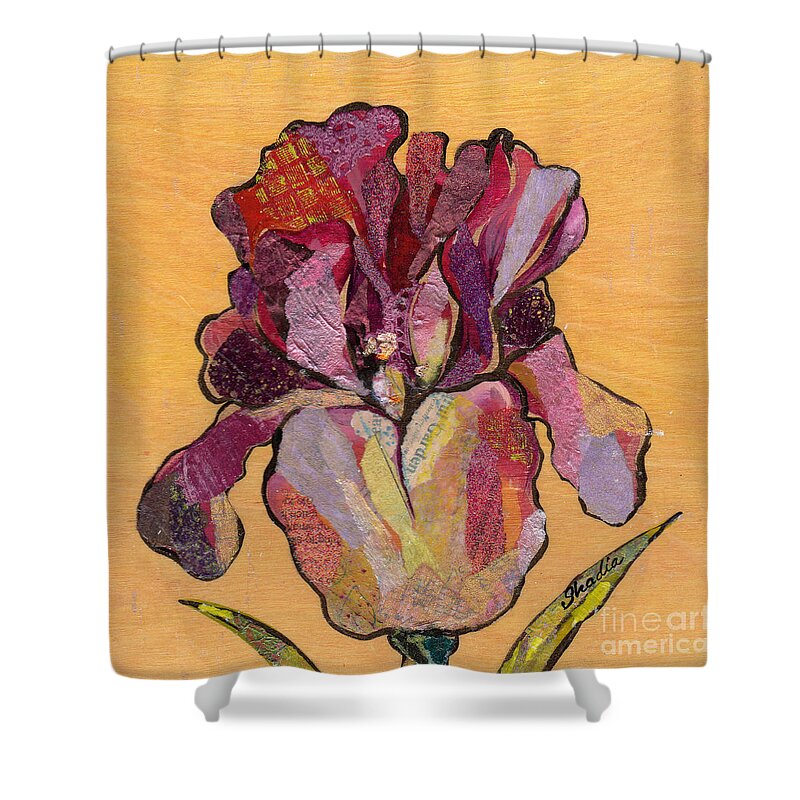 Flower Shower Curtain featuring the painting Iris V - Series V by Shadia Derbyshire