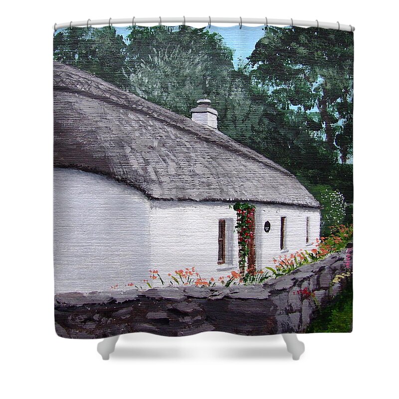 Cottage Shower Curtain featuring the painting Irish Thatched Cottage by Tony Gunning