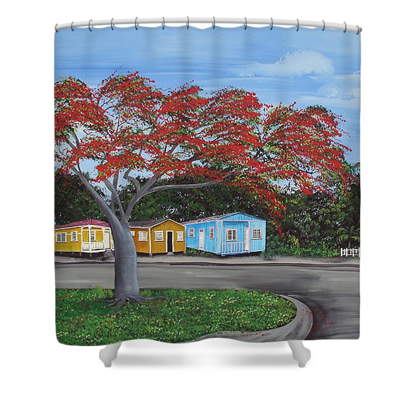 Isabela Street Shower Curtain featuring the painting Isabela Puerto Rico by Gloria E Barreto-Rodriguez