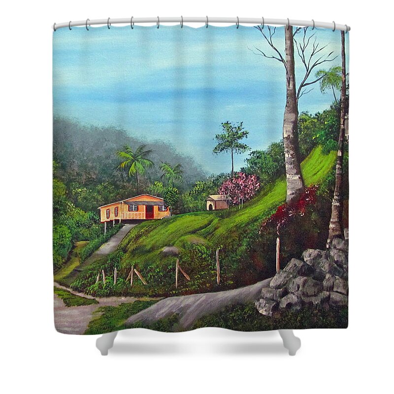 Mountains Shower Curtain featuring the painting Island Mountains by Gloria E Barreto-Rodriguez