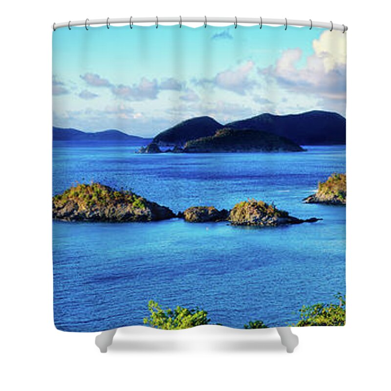 Photography Shower Curtain featuring the photograph Islands In The Sea, Trunk Bay, Saint by Panoramic Images