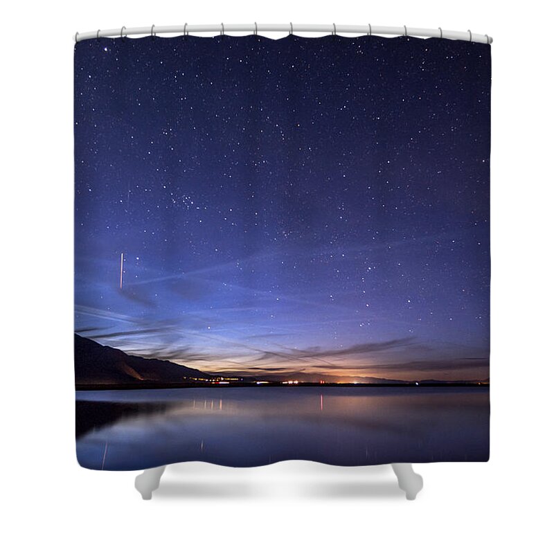 Night Shower Curtain featuring the photograph ISS over Klondike Lake by Cat Connor