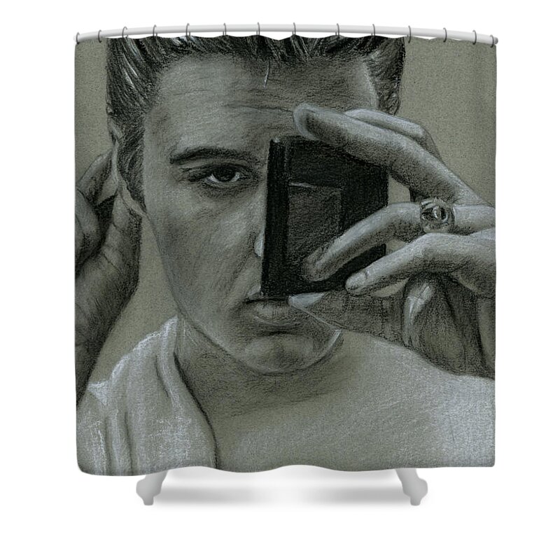 Elvis Shower Curtain featuring the drawing It has to be perfect by Rob De Vries