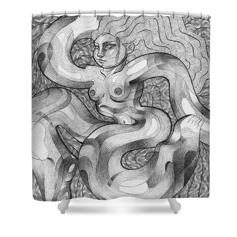 Art Shower Curtain featuring the drawing It Wiggles by Myron Belfast