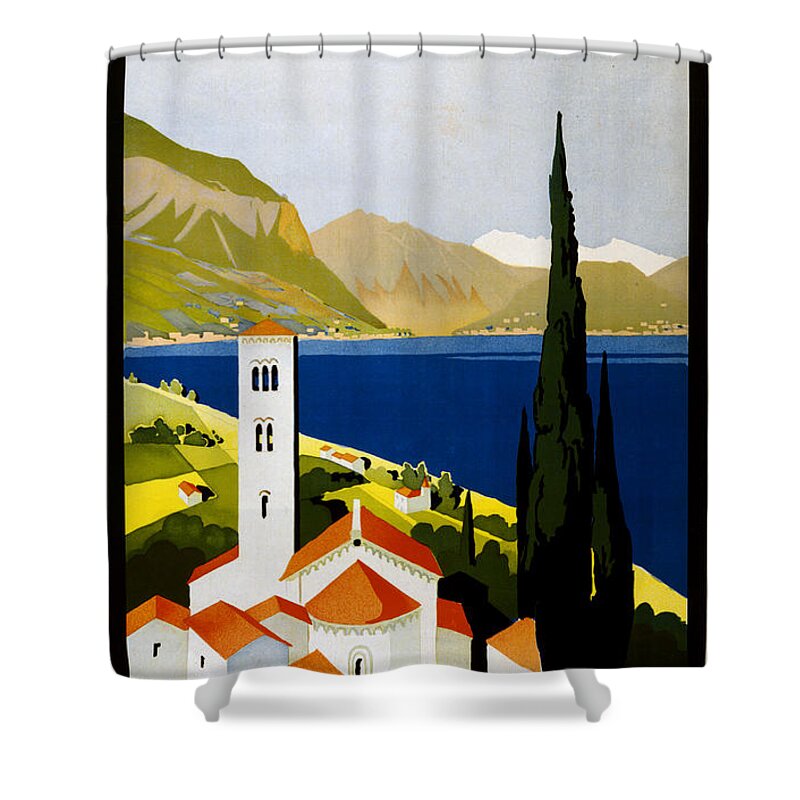 Italian Lakes Shower Curtain featuring the digital art Italian Lakes by Georgia Clare