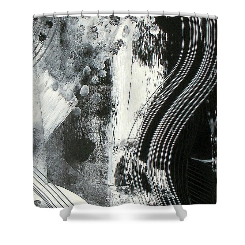 Abstract Shower Curtain featuring the painting It's All shades of Grey by Louise Adams