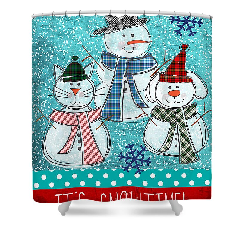 Snowman Shower Curtain featuring the painting It's Snowtime by Linda Woods