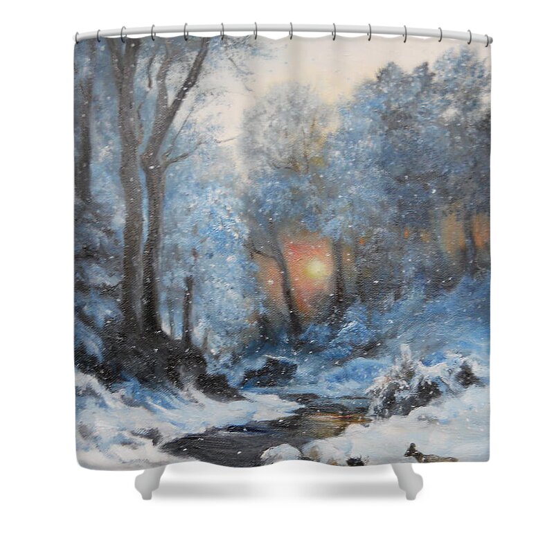 Winter Shower Curtain featuring the painting It's Winter by Sorin Apostolescu