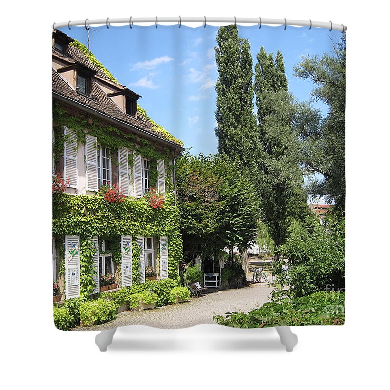 Timber Shower Curtain featuring the photograph Ivy covered house in Strasbourg France by Amanda Mohler