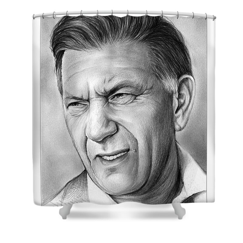 Actor Shower Curtain featuring the drawing Jack Klugman by Greg Joens