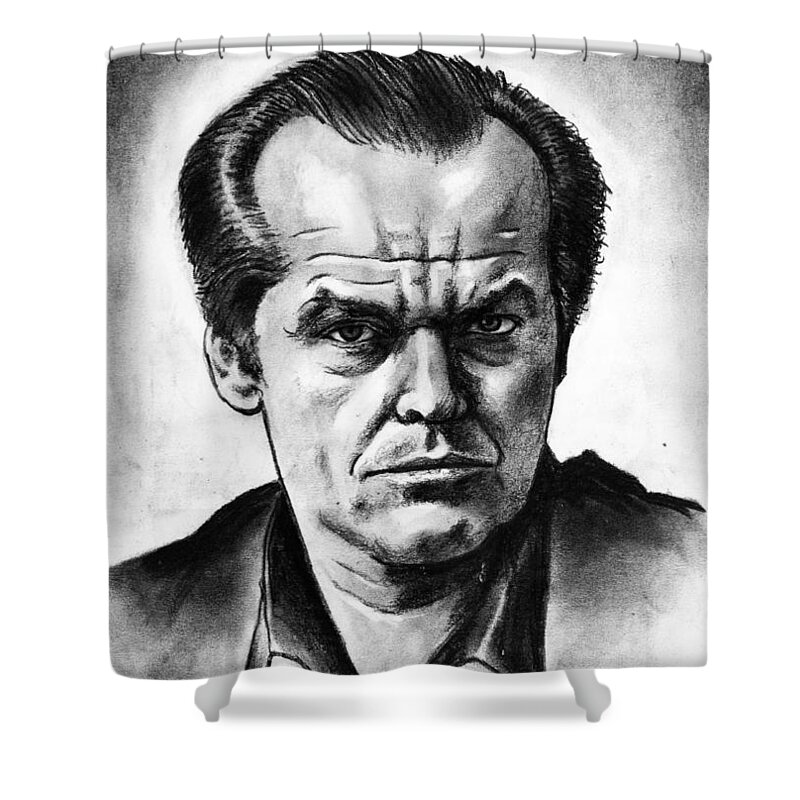 Wallpaper Buy Art Print Phone Case T-shirt Beautiful Duvet Case Pillow Tote Bags Shower Curtain Greeting Cards Mobile Phone Apple Android Drawing Jack Nicholson Sketch Stare Jack Torrence Sketch Drawing Batman Joker The Shining As Good As It Gets One Flew Over Cuckoo's Nest Charcoal Pencil Hollywood Movies Nuts Psycho Maniac Actor Star Expressionism Expression Salman Ravish Khan Actor Shower Curtain featuring the drawing Jack Nicholson by Salman Ravish