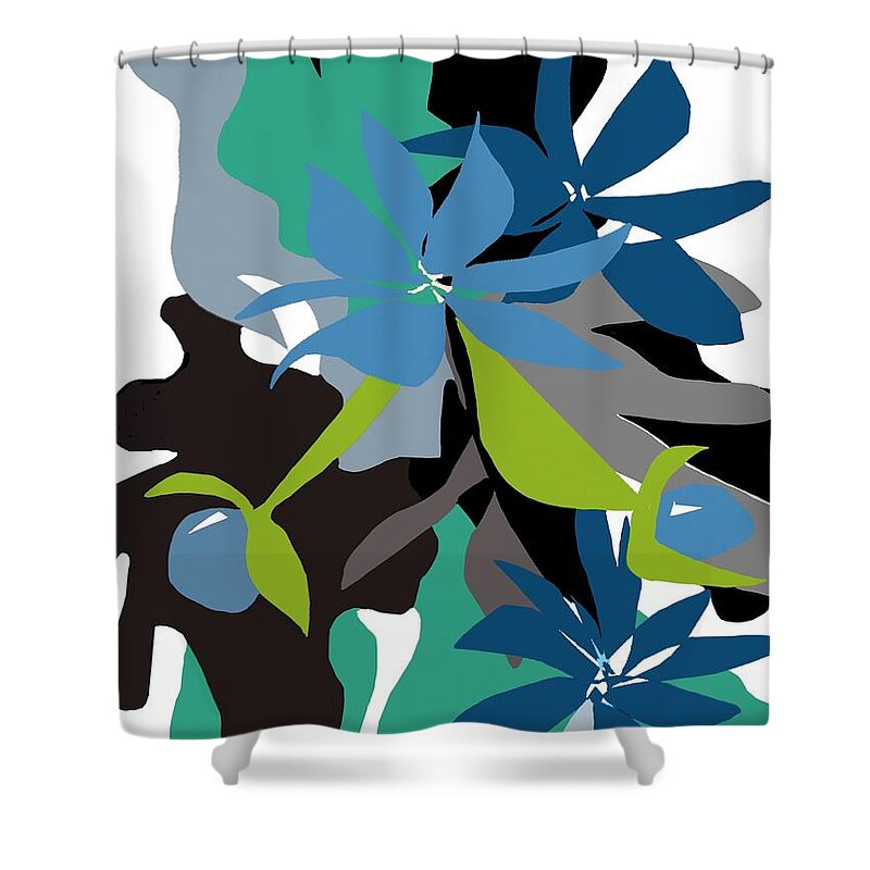 Abstract Shower Curtain featuring the digital art Jade Leaf Flowers by Christine Fournier