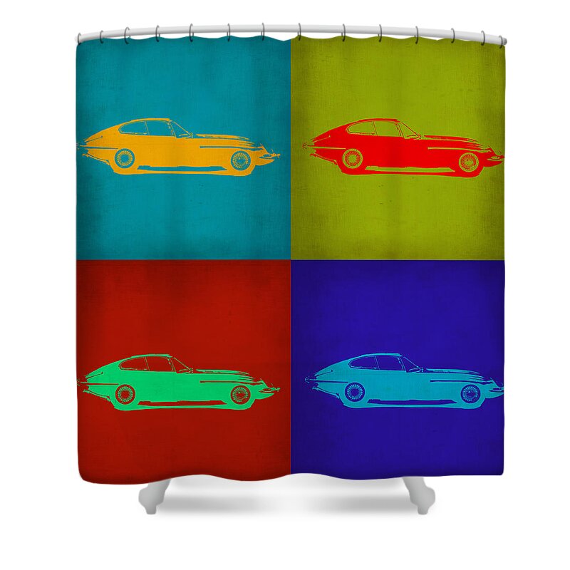 Jaguar E Type Shower Curtain featuring the painting Jaguar E Type Pop Art 1 by Naxart Studio
